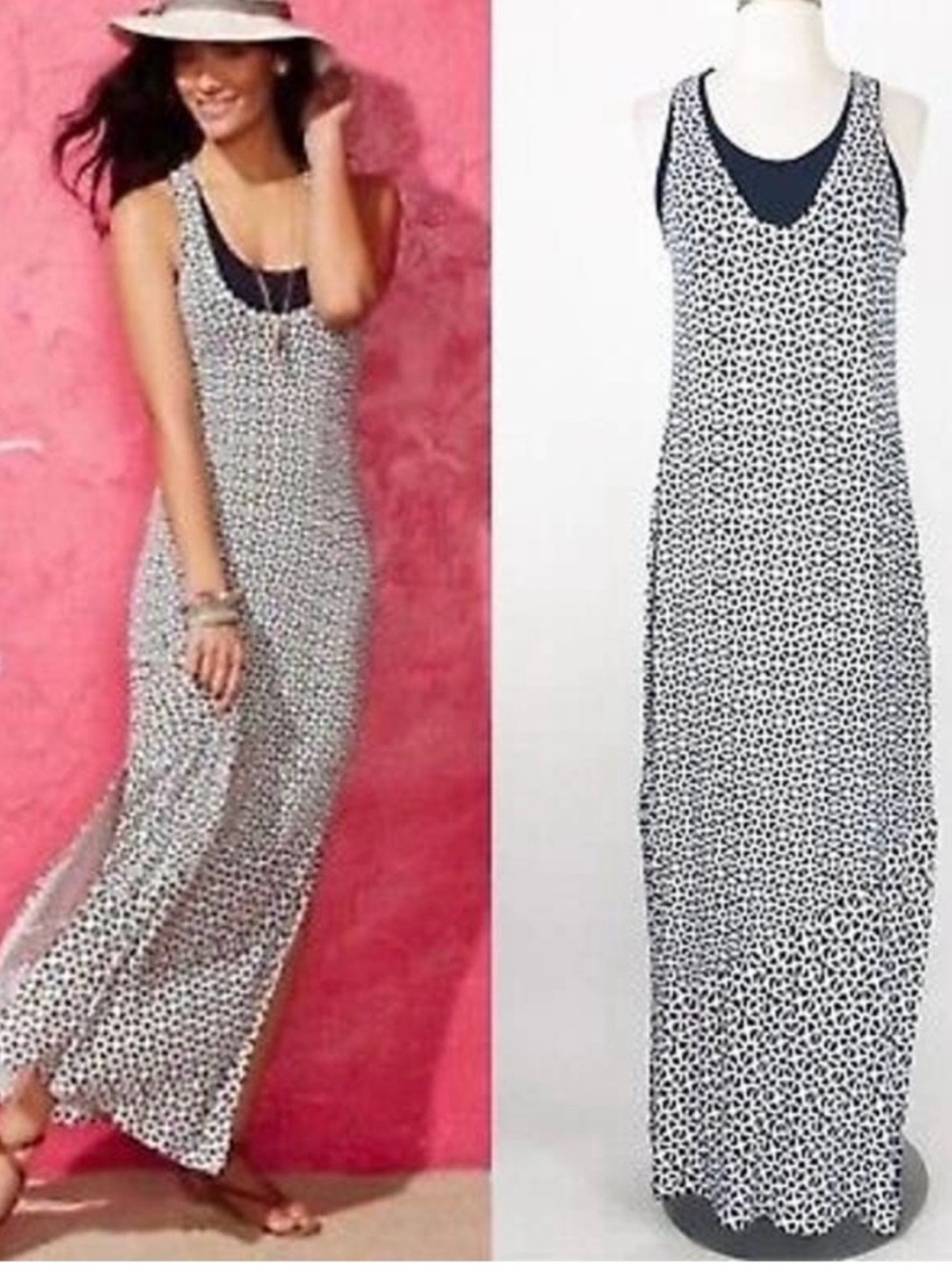 CAbi Black and White Geometric Sleeveless Maxi Dress